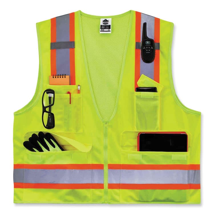 ERGODYNE CORPORATION GloWear 8248Z Class 2 Two-Tone Surveyors Zipper Vest, Polyester, Large/X-Large, Lime (EGO24075) thumbnail 4