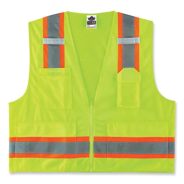 ERGODYNE CORPORATION GloWear 8248Z Class 2 Two-Tone Surveyors Zipper Vest, Polyester, Large/X-Large, Lime (EGO24075)