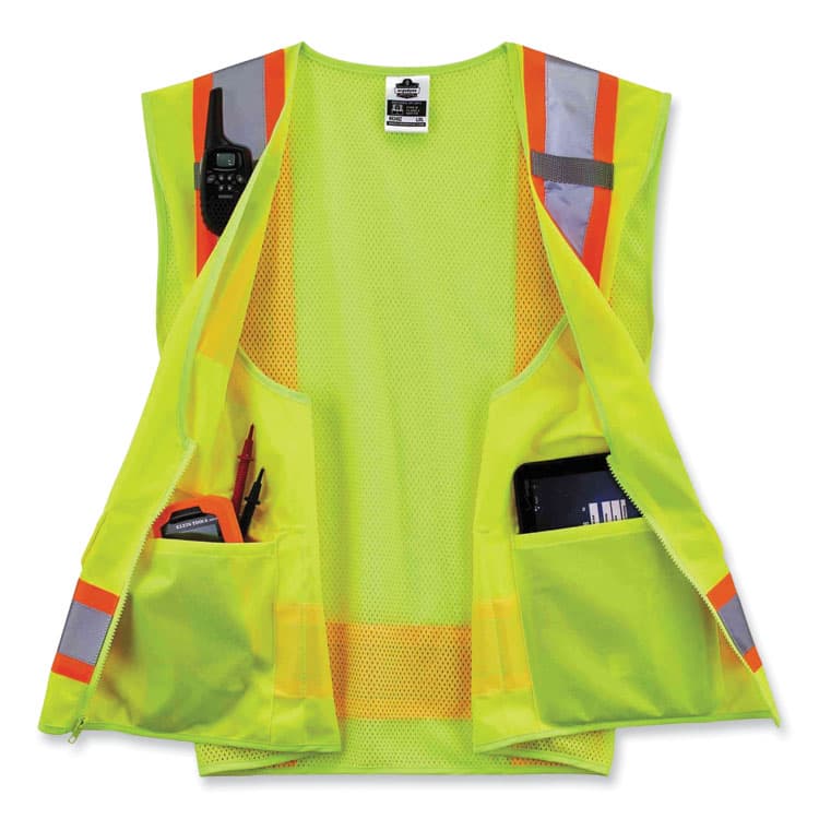 ERGODYNE CORPORATION GloWear 8248Z Class 2 Two-Tone Surveyors Zipper Vest, Polyester, 2X-Large/3X-Large, Lime (EGO24077) thumbnail 3