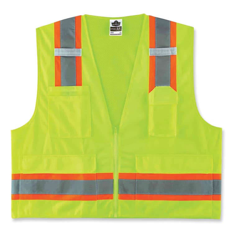 ERGODYNE CORPORATION GloWear 8248Z Class 2 Two-Tone Surveyors Zipper Vest, Polyester, 2X-Large/3X-Large, Lime (EGO24077)