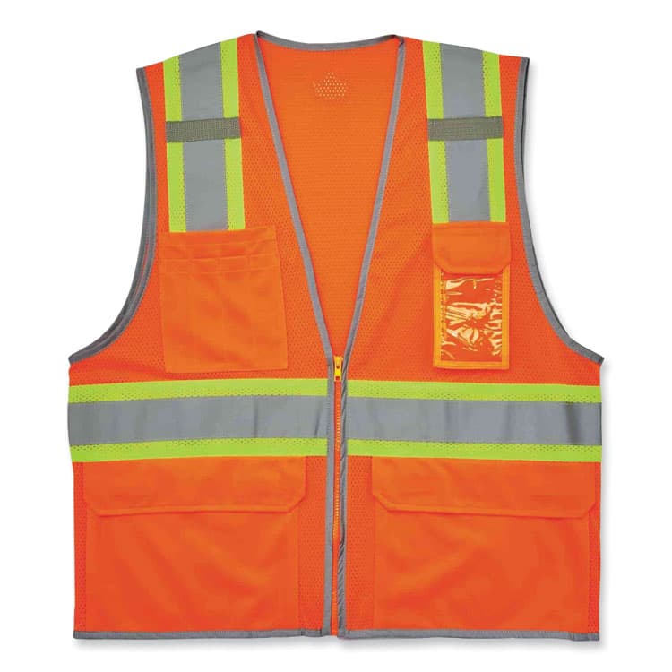 ERGODYNE CORPORATION GloWear 8246Z Class 2 Two-Tone Mesh Reflective Binding Zipper Vest, Polyester, Small/Medium, Orange (EGO24133)