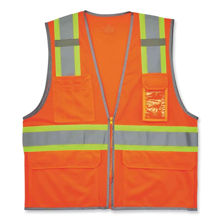 ERGODYNE CORPORATION GloWear 8246Z Class 2 Two-Tone Mesh Reflective Binding Zipper Vest, Polyester, 4X-Large/5X-Large, Orange (EGO24139)