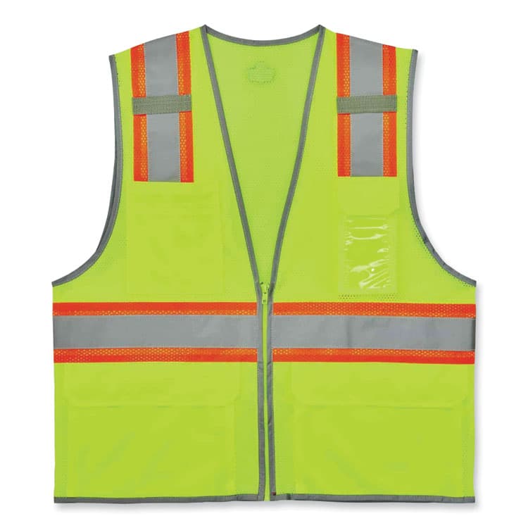 ERGODYNE CORPORATION GloWear 8246Z Class 2 Two-Tone Mesh Reflective Binding Zipper Vest, Polyester, Small/Medium, Lime (EGO24143)