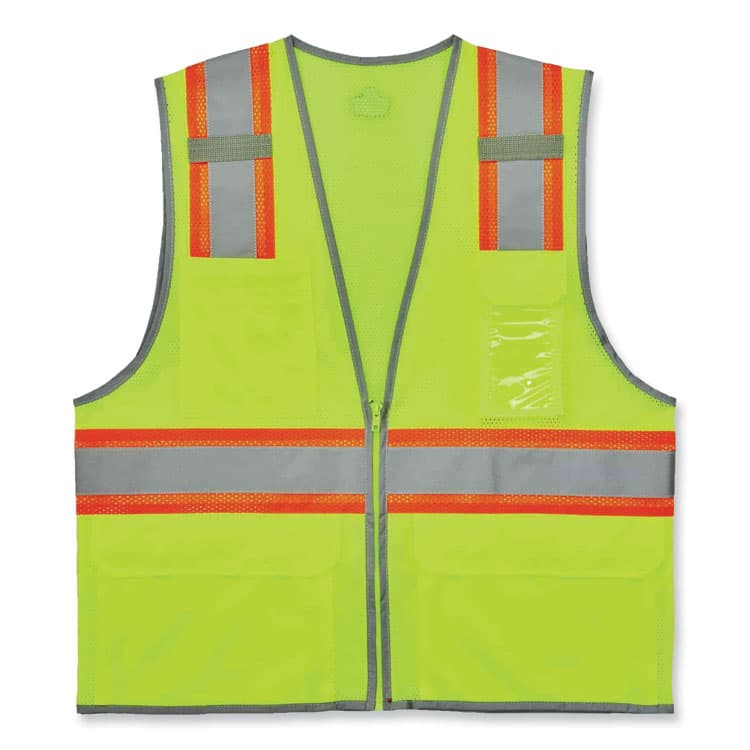 ERGODYNE CORPORATION GloWear 8246Z Class 2 Two-Tone Mesh Reflective Binding Zipper Vest, Polyester, 4X-Large/5X-Large, Lime (EGO24149)