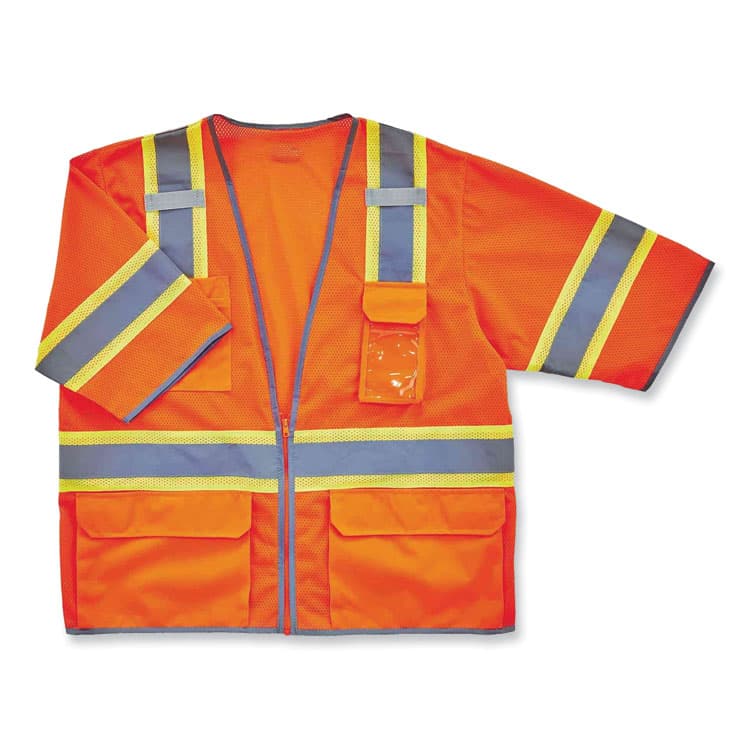 ERGODYNE CORPORATION GloWear 8346Z Class 3 Two-Tone Hi-Vis Surveyor Zipper Vest, 4X-Large/5X-Large, Orange (EGO24159)
