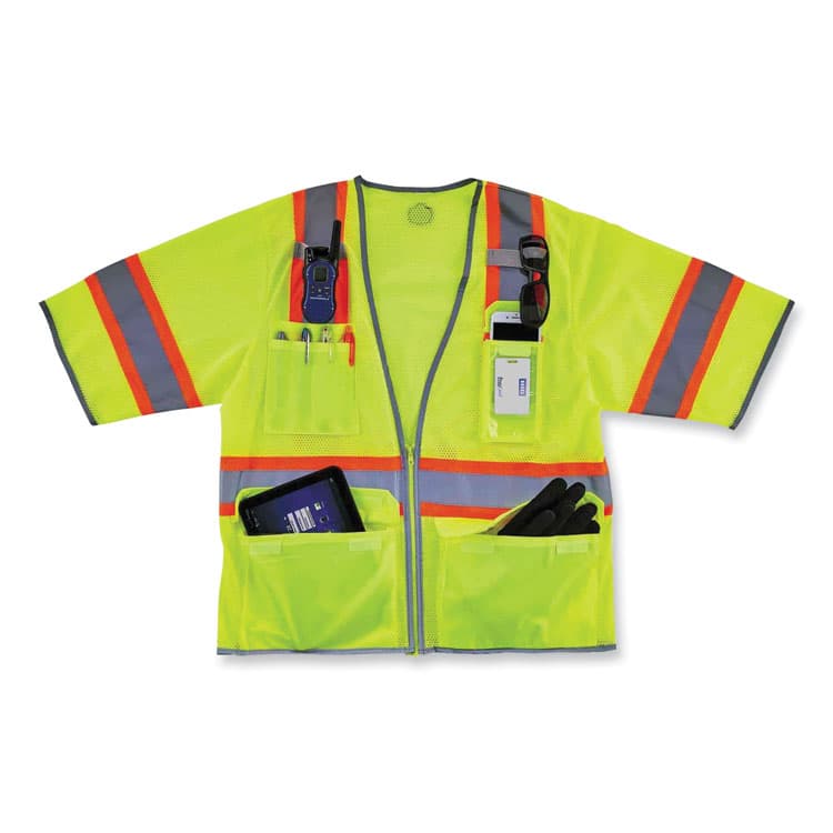 ERGODYNE CORPORATION GloWear 8346Z Class 3 Two-Tone Hi-Vis Surveyor Zipper Vest, Large/X-Large, Lime (EGO24165) thumbnail 4