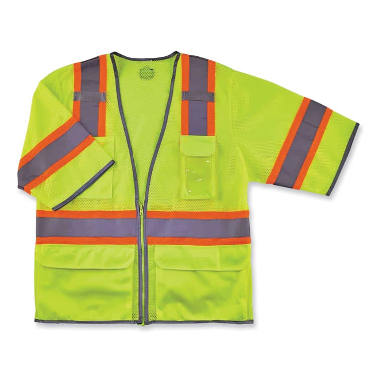 ERGODYNE CORPORATION GloWear 8346Z Class 3 Two-Tone Hi-Vis Surveyor Zipper Vest, Large/X-Large, Lime (EGO24165)