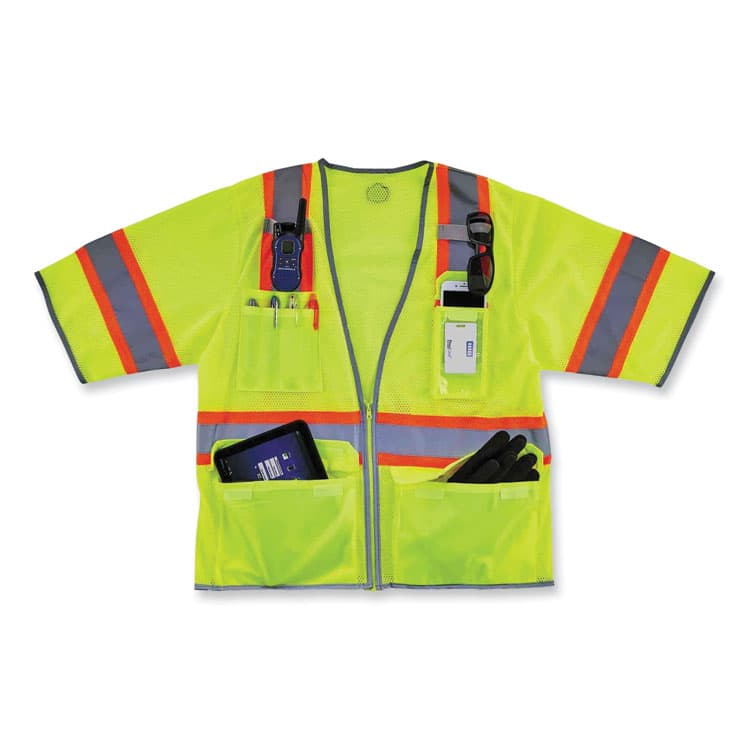 ERGODYNE CORPORATION GloWear 8346Z Class 3 Two-Tone Hi-Vis Surveyor Zipper Vest, 2X-Large/3X-Large, Lime (EGO24167) thumbnail 4