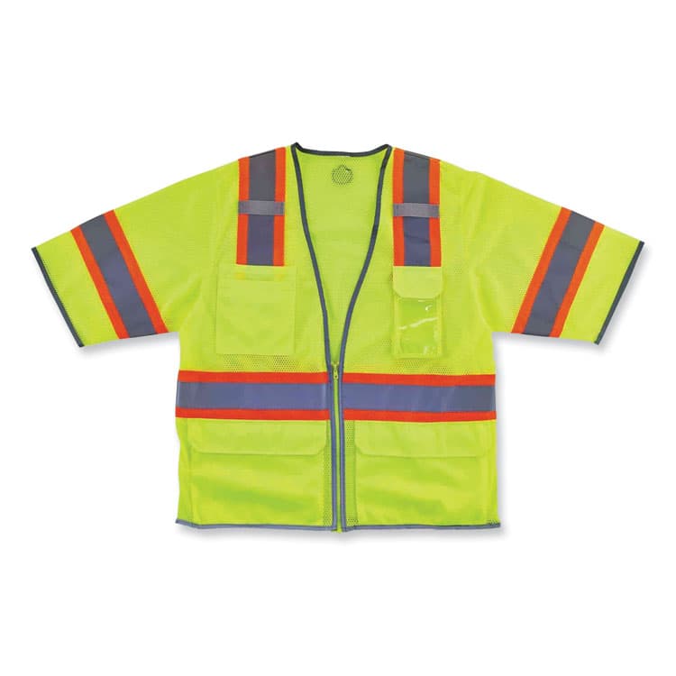 ERGODYNE CORPORATION GloWear 8346Z Class 3 Two-Tone Hi-Vis Surveyor Zipper Vest, 4X-Large/5X-Large, Lime (EGO24169) thumbnail 2