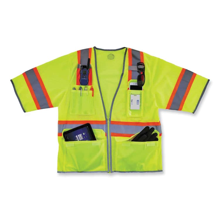 ERGODYNE CORPORATION GloWear 8346Z Class 3 Two-Tone Hi-Vis Surveyor Zipper Vest, 4X-Large/5X-Large, Lime (EGO24169) thumbnail 4