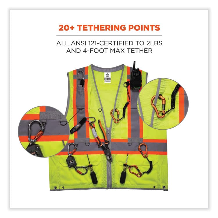 ERGODYNE CORPORATION GloWear 8231TV Class 2 Hi-Vis Tool Tethering Safety Vest, Polyester, 2X-Large/3X-Large, Lime (EGO24177) thumbnail 4