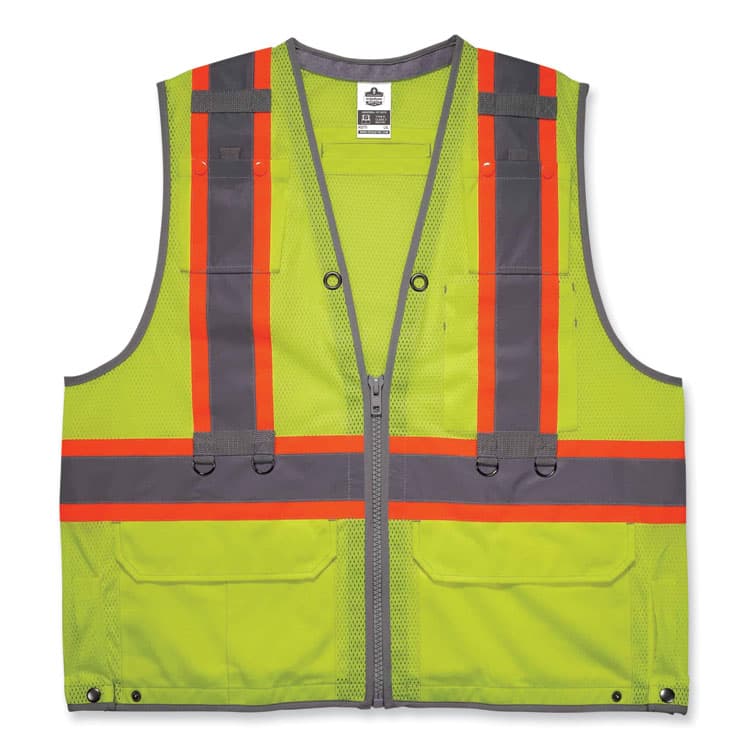 ERGODYNE CORPORATION GloWear 8231TV Class 2 Hi-Vis Tool Tethering Safety Vest, Polyester, 2X-Large/3X-Large, Lime (EGO24177)