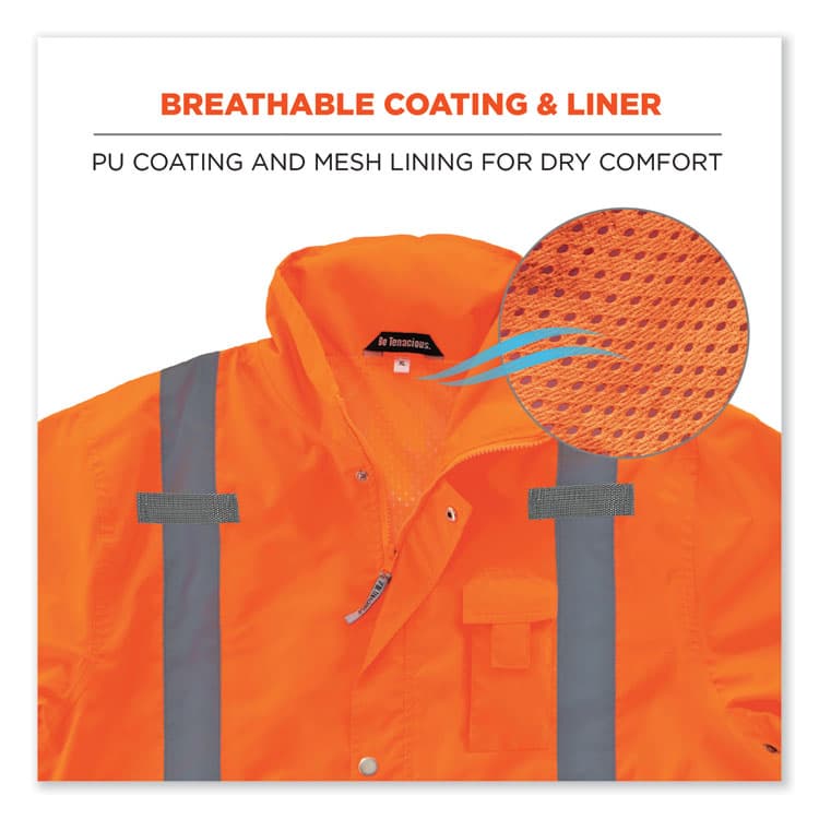 ERGODYNE CORPORATION GloWear 8365 Class 3 Hi-Vis Rain Jacket, Polyester, Small, Orange (EGO24312) thumbnail 4