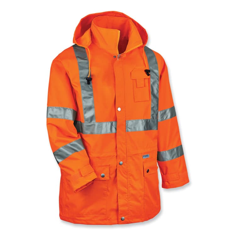 ERGODYNE CORPORATION GloWear 8365 Class 3 Hi-Vis Rain Jacket, Polyester, Small, Orange (EGO24312)