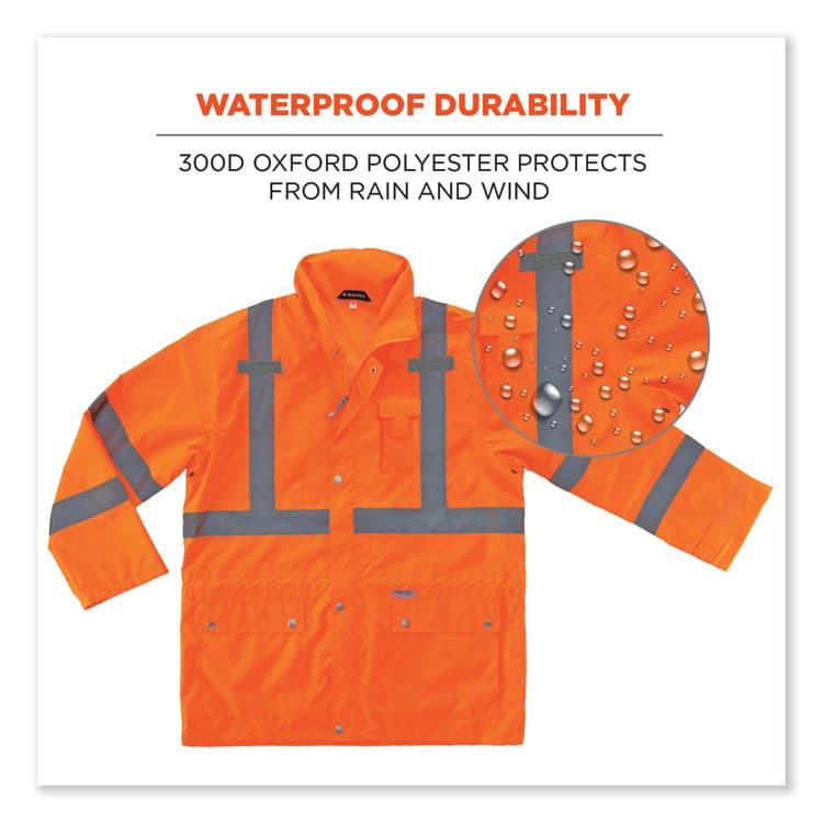 ERGODYNE CORPORATION GloWear 8365 Class 3 Hi-Vis Rain Jacket, Polyester, 5X-Large, Orange (EGO24319) thumbnail 3