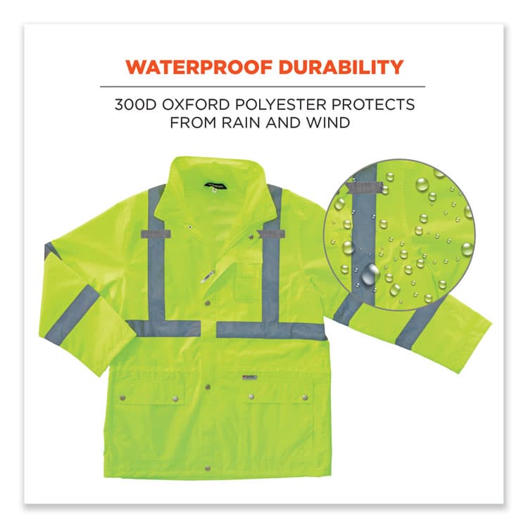 ERGODYNE CORPORATION GloWear 8365 Class 3 Hi-Vis Rain Jacket, Polyester, Small, Lime (EGO24322) thumbnail 3