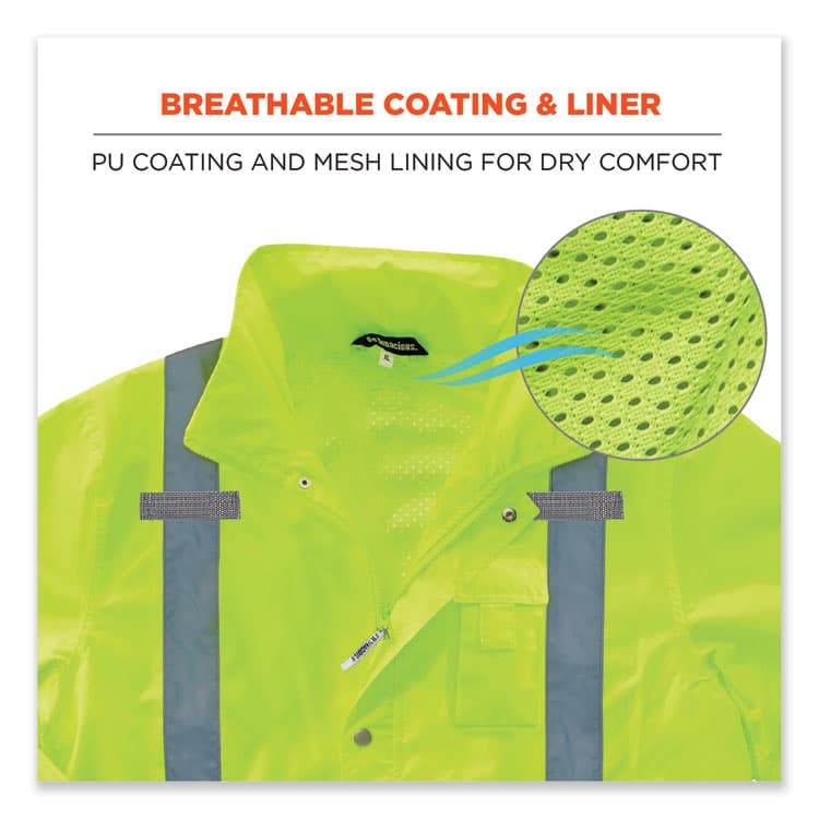 ERGODYNE CORPORATION GloWear 8365 Class 3 Hi-Vis Rain Jacket, Polyester, Small, Lime (EGO24322) thumbnail 4