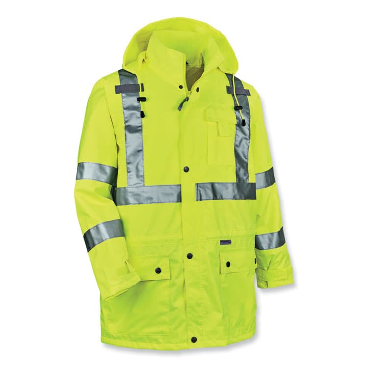 ERGODYNE CORPORATION GloWear 8365 Class 3 Hi-Vis Rain Jacket, Polyester, Small, Lime (EGO24322)