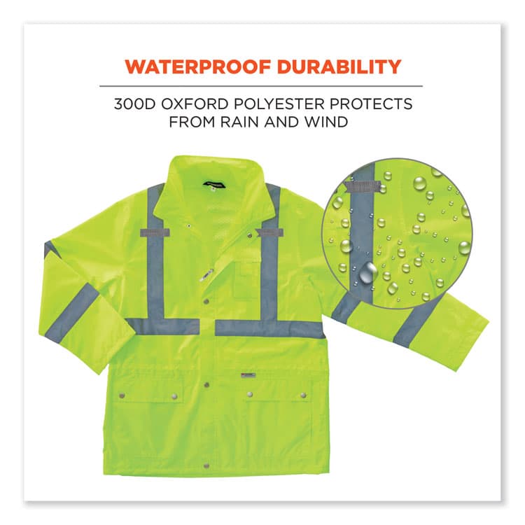 ERGODYNE CORPORATION GloWear 8365 Class 3 Hi-Vis Rain Jacket, Polyester, Medium, Lime (EGO24323) thumbnail 3