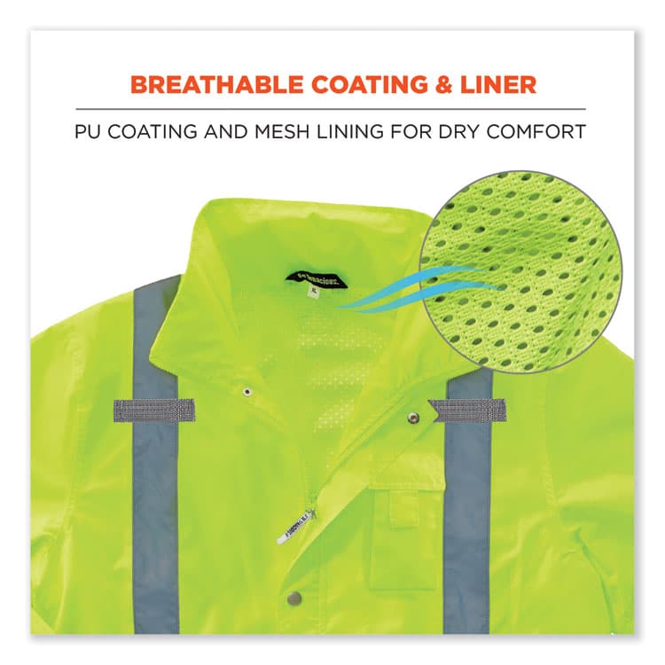 ERGODYNE CORPORATION GloWear 8365 Class 3 Hi-Vis Rain Jacket, Polyester, Medium, Lime (EGO24323) thumbnail 4
