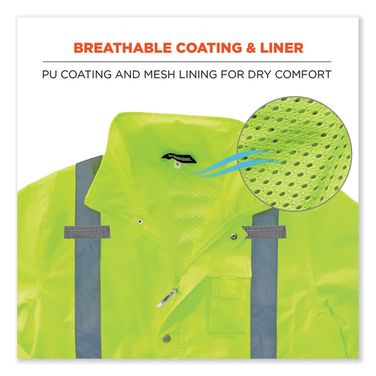 ERGODYNE CORPORATION GloWear 8365 Class 3 Hi-Vis Rain Jacket, Polyester, X-Large, Lime (EGO24325) thumbnail 4