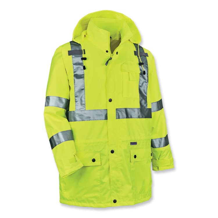 ERGODYNE CORPORATION GloWear 8365 Class 3 Hi-Vis Rain Jacket, Polyester, X-Large, Lime (EGO24325)