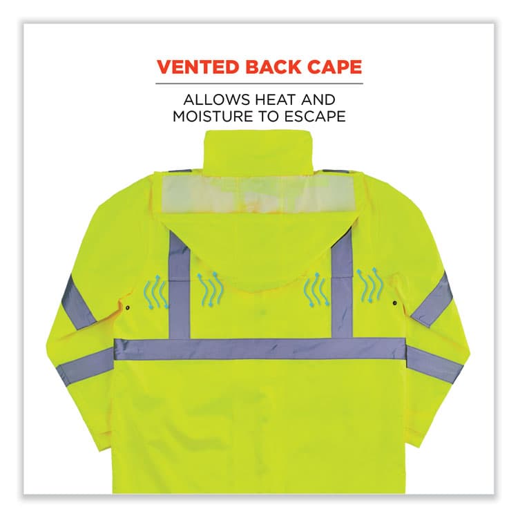 ERGODYNE CORPORATION GloWear 8366 Class 3 Lightweight Hi-Vis Rain Jacket, Polyester, 3X-Large, Lime (EGO24337) thumbnail 4