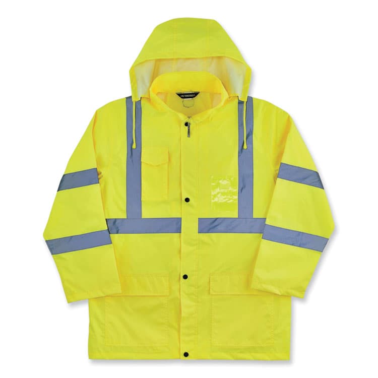 ERGODYNE CORPORATION GloWear 8366 Class 3 Lightweight Hi-Vis Rain Jacket, Polyester, 4X-Large, Lime (EGO24338)