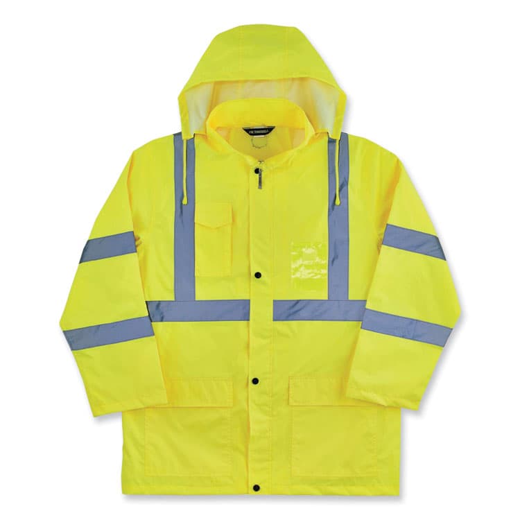ERGODYNE CORPORATION GloWear 8366 Class 3 Lightweight Hi-Vis Rain Jacket, Polyester, 5X-Large, Lime (EGO24339)