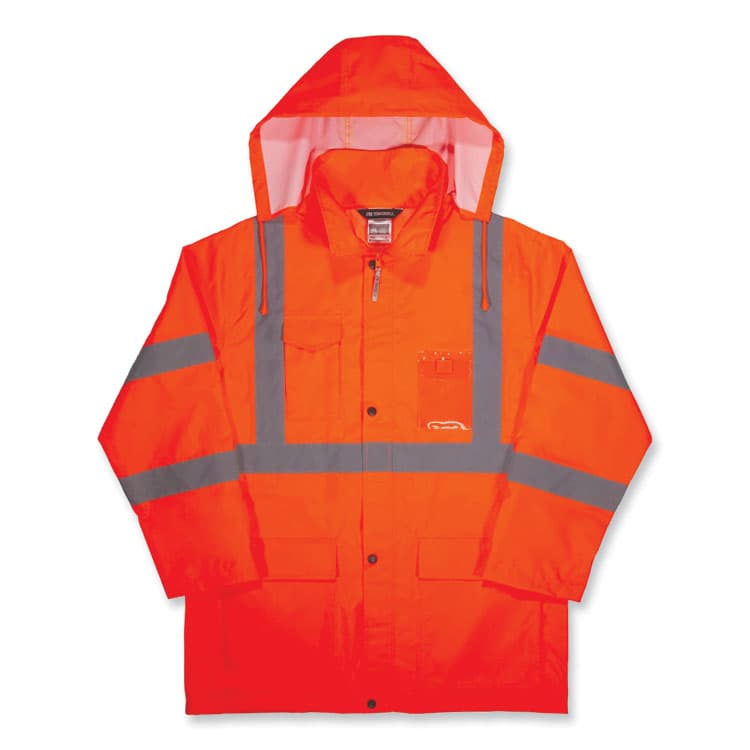 ERGODYNE CORPORATION GloWear 8366 Class 3 Lightweight Hi-Vis Rain Jacket, Polyester, Medium, Orange (EGO24363)