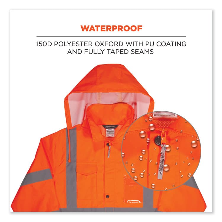 ERGODYNE CORPORATION GloWear 8366 Class 3 Lightweight Hi-Vis Rain Jacket, Polyester, 2X-Large, Orange (EGO24366) thumbnail 3