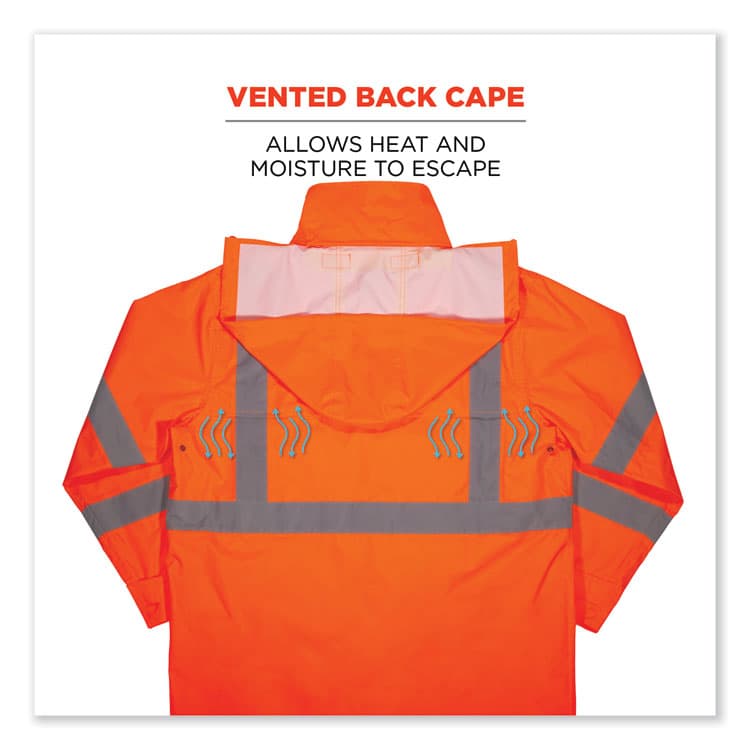 ERGODYNE CORPORATION GloWear 8366 Class 3 Lightweight Hi-Vis Rain Jacket, Polyester, 3X-Large, Orange (EGO24367) thumbnail 4