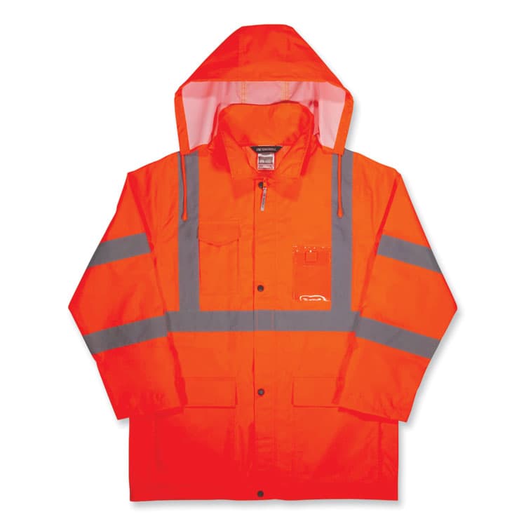 ERGODYNE CORPORATION GloWear 8366 Class 3 Lightweight Hi-Vis Rain Jacket, Polyester, 4X-Large, Orange (EGO24368)