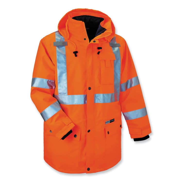 ERGODYNE CORPORATION GloWear 8385 Class 3 Hi-Vis 4-in-1 Jacket, 5X-Large, Orange (EGO24379)