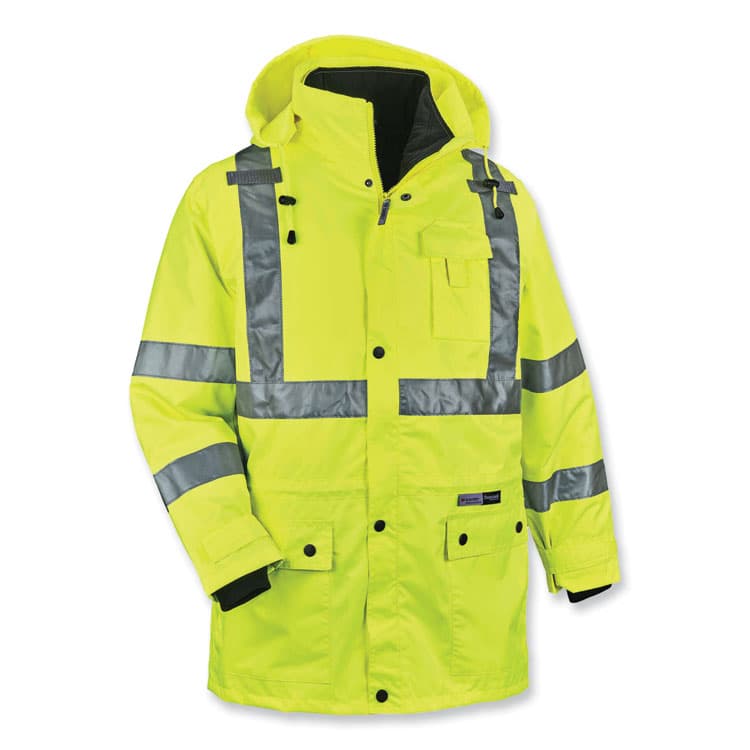 ERGODYNE CORPORATION GloWear 8385 Class 3 Hi-Vis 4-in-1 Jacket, Medium, Lime (EGO24383)