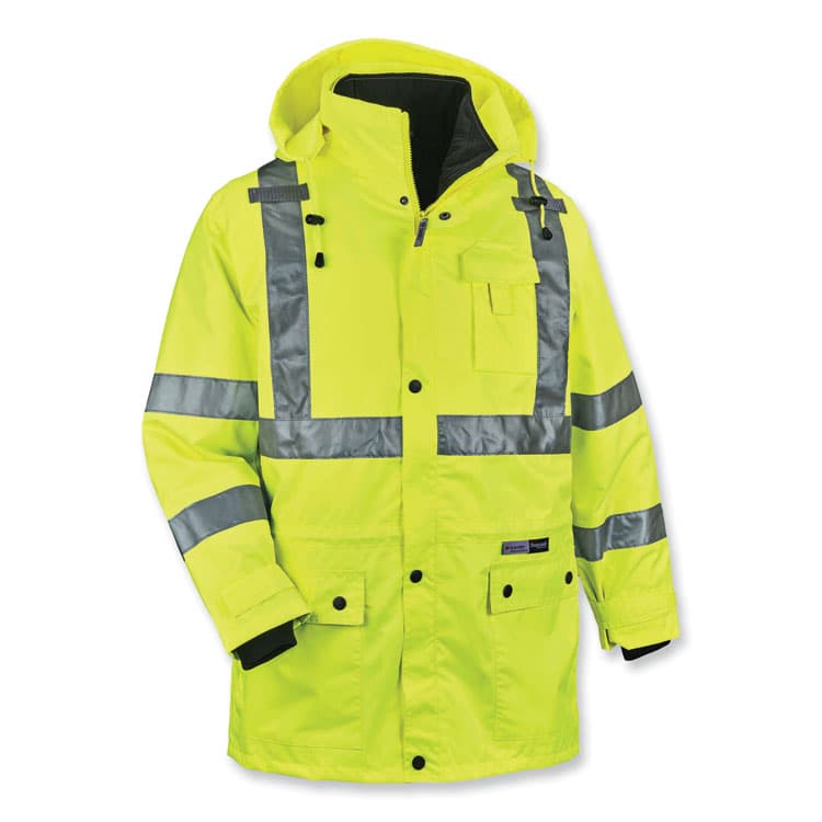 ERGODYNE CORPORATION GloWear 8385 Class 3 Hi-Vis 4-in-1 Jacket, Large, Lime (EGO24384)