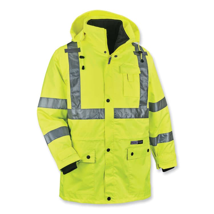 ERGODYNE CORPORATION GloWear 8385 Class 3 Hi-Vis 4-in-1 Jacket, 5X-Large, Lime (EGO24389)