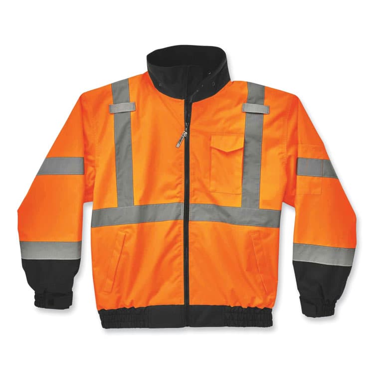 ERGODYNE CORPORATION GloWear 8379 Class 3 Hi-Vis Fleece Lined Bomber Jacket, Orange, 5X-Large (EGO24469)