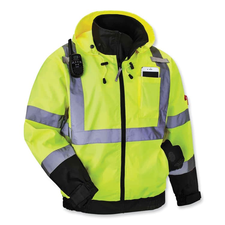 ERGODYNE CORPORATION GloWear 8379 Class 3 Hi-Vis Fleece Lined Bomber Jacket, Lime, Small (EGO24472) thumbnail 4