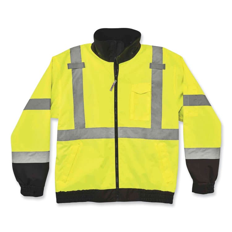 ERGODYNE CORPORATION GloWear 8379 Class 3 Hi-Vis Fleece Lined Bomber Jacket, Lime, X-Large (EGO24475) thumbnail 3