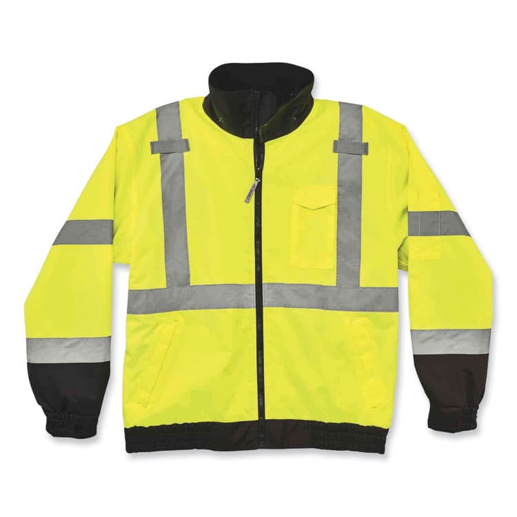 ERGODYNE CORPORATION GloWear 8379 Class 3 Hi-Vis Fleece Lined Bomber Jacket, Lime, 2X-Large (EGO24476) thumbnail 3