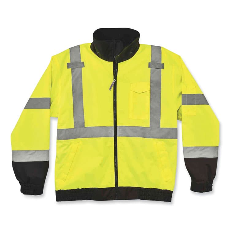 ERGODYNE CORPORATION GloWear 8379 Class 3 Hi-Vis Fleece Lined Bomber Jacket, Lime, 3X-Large (EGO24477) thumbnail 3