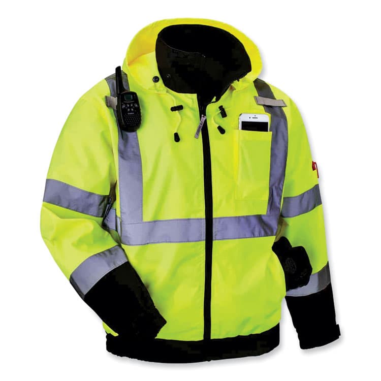ERGODYNE CORPORATION GloWear 8379 Class 3 Hi-Vis Fleece Lined Bomber Jacket, Lime, 3X-Large (EGO24477) thumbnail 4