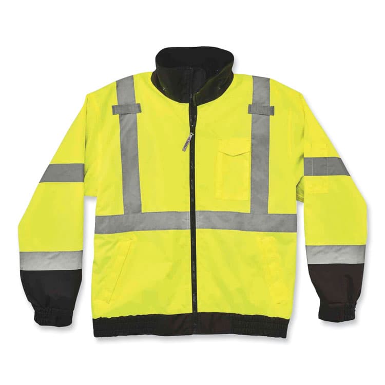 ERGODYNE CORPORATION GloWear 8379 Class 3 Hi-Vis Fleece Lined Bomber Jacket, Lime, 4X-Large (EGO24478) thumbnail 3