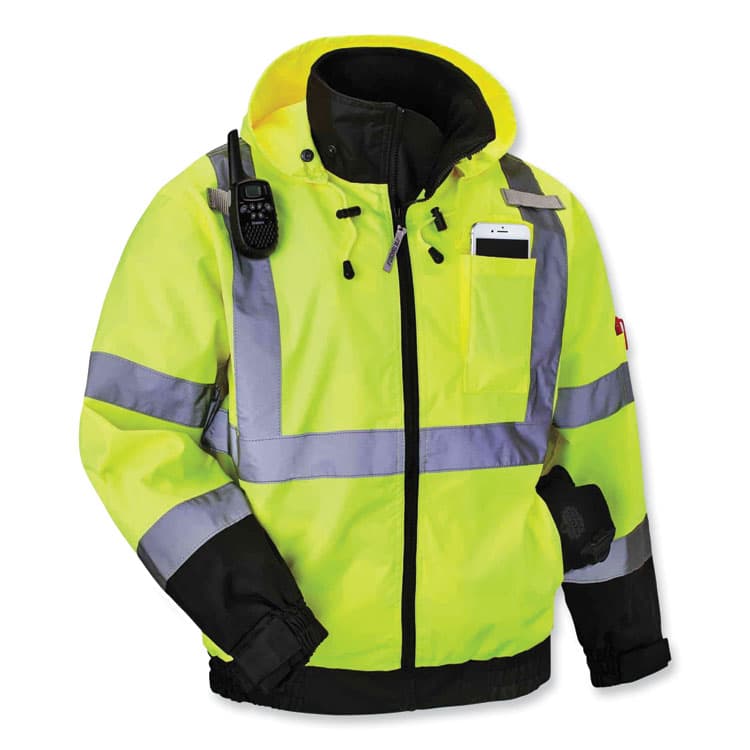 ERGODYNE CORPORATION GloWear 8379 Class 3 Hi-Vis Fleece Lined Bomber Jacket, Lime, 4X-Large (EGO24478) thumbnail 4