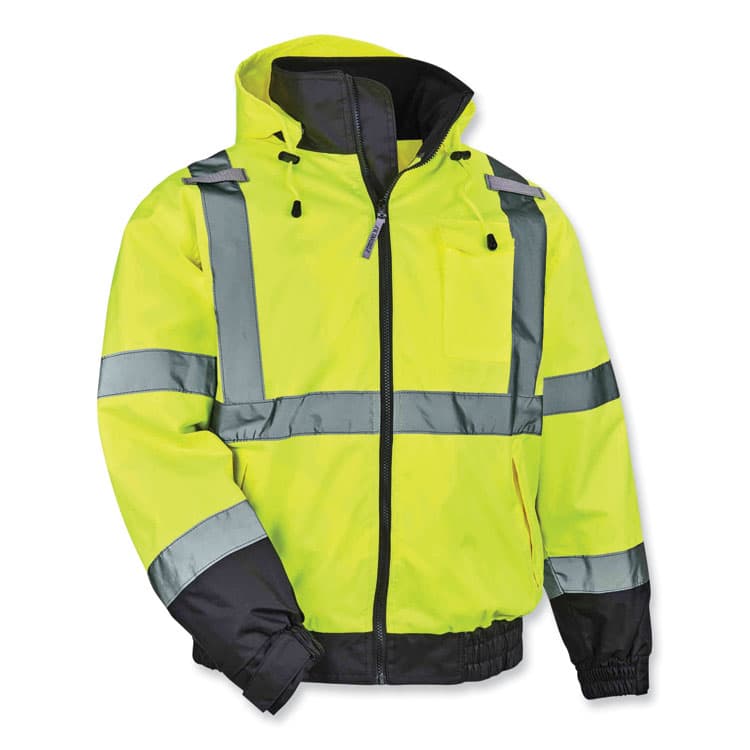 ERGODYNE CORPORATION GloWear 8379 Class 3 Hi-Vis Fleece Lined Bomber Jacket, Lime, 4X-Large (EGO24478)