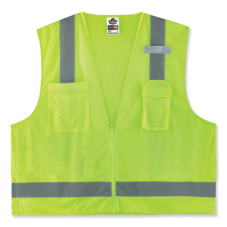 ERGODYNE CORPORATION GloWear 8249Z-S Single Size Class 2 Economy Surveyors Zipper Vest, Polyester, Small, Lime (EGO24502)