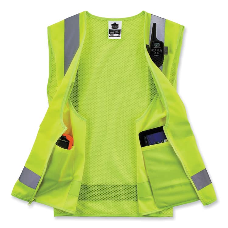 ERGODYNE CORPORATION GloWear 8249Z-S Single Size Class 2 Economy Surveyors Zipper Vest, Polyester, Medium, Lime (EGO24503) thumbnail 2