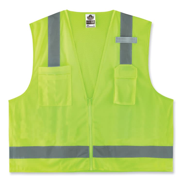 ERGODYNE CORPORATION GloWear 8249Z-S Single Size Class 2 Economy Surveyors Zipper Vest, Polyester, 4X-Large, Lime (EGO24508)