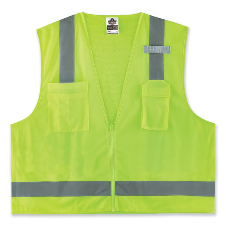 ERGODYNE CORPORATION GloWear 8249Z-S Single Size Class 2 Economy Surveyors Zipper Vest, Polyester, 5X-Large, Lime (EGO24509)